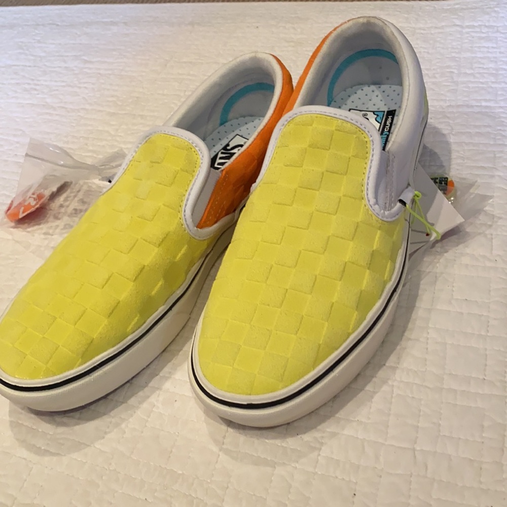 Vans x Penn collab slip-on. Tennis ball Yellow / Orange checkerboard M8.5 / W 10